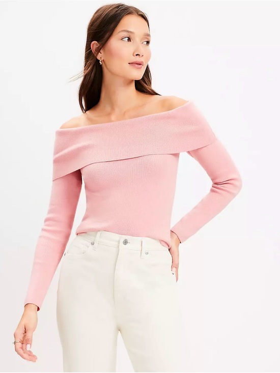 LOFT Sweaters - NWT Loft Ribbed Off The Shoulder Sweater in Pink Size Medium